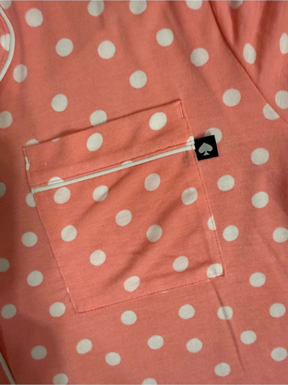 kate spade Coral Pink Polka Dot Short-Sleeve Pajama Set White Trim long Pants - Picture 3 of 7